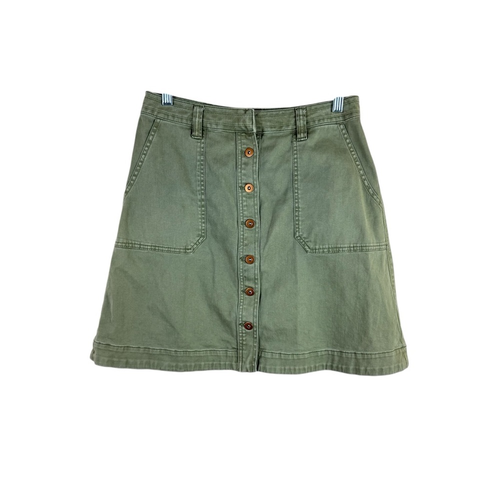 PILCRO womens size 2 olive green button down a line cotton denim mini skirt